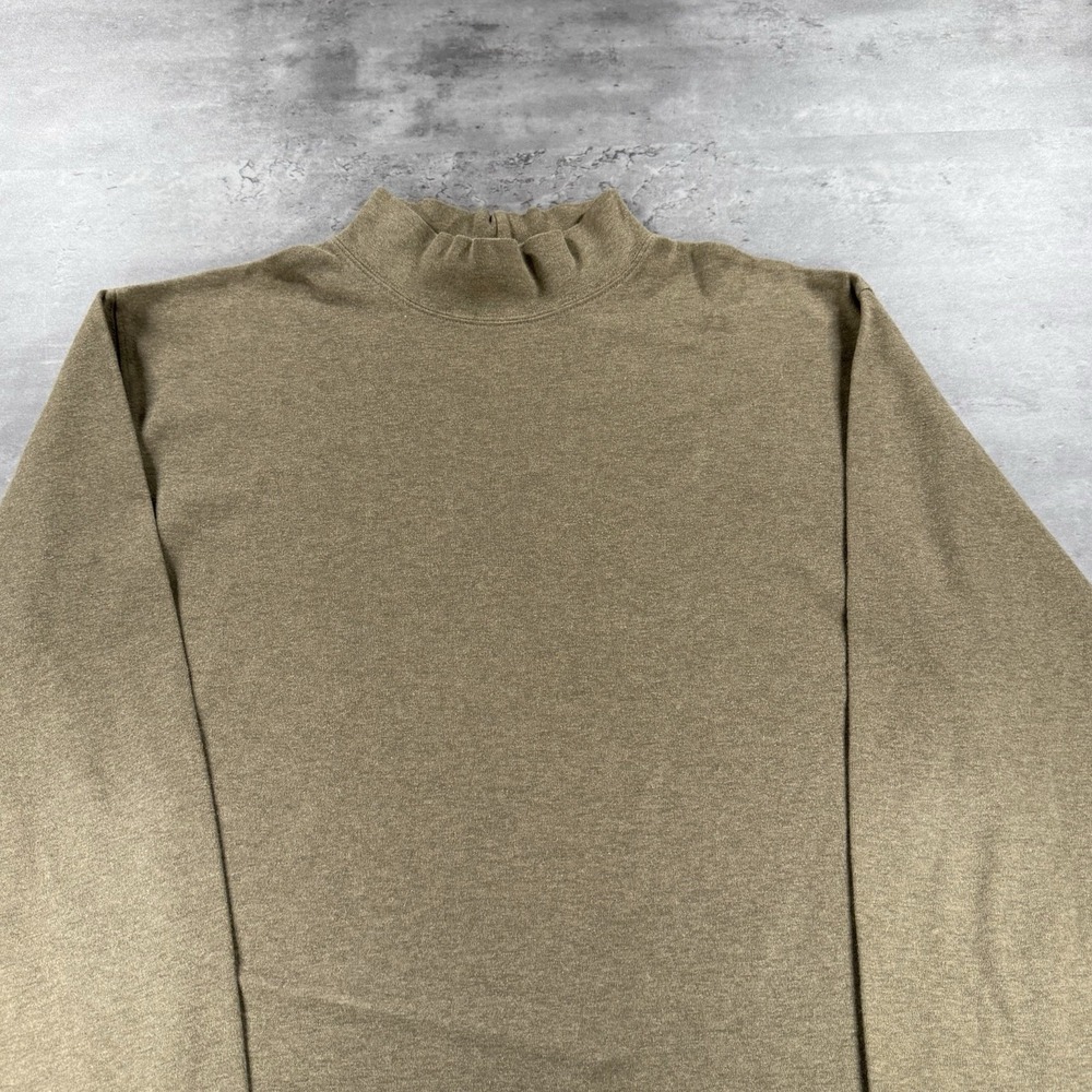 LL Bean Shirt Adult L Fit M Mock Neck‎ Long Sleeve Brown Plain Blank Minimal